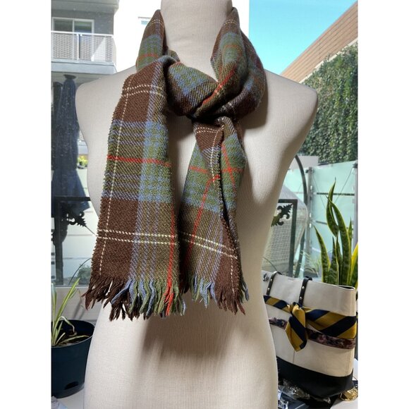 Vintage Plaid Wool Scarf By Gimbel Brothers 70s Brown Green...